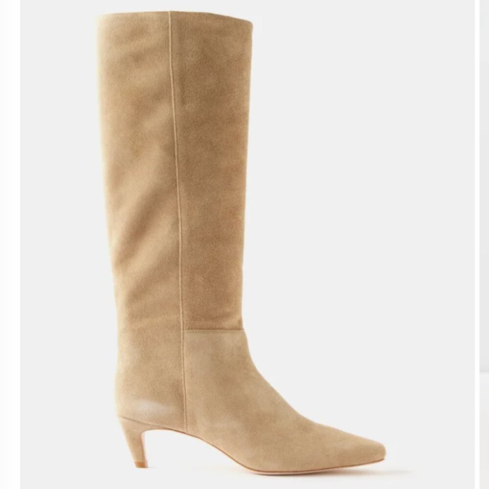 Reformation Tall Suede Knee-High Boots in Beige